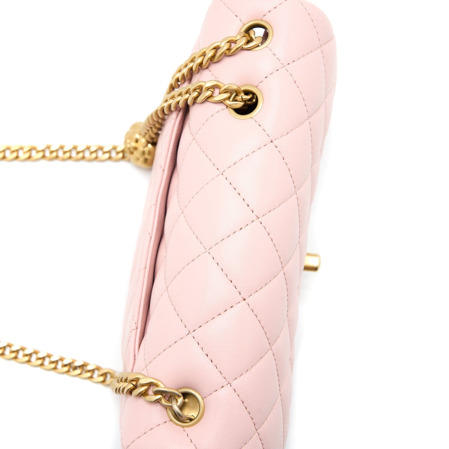 Chanel 23S Camellia Chain Mini Rectangular Flap Bag Lambskin Light Pink  (Microchip)