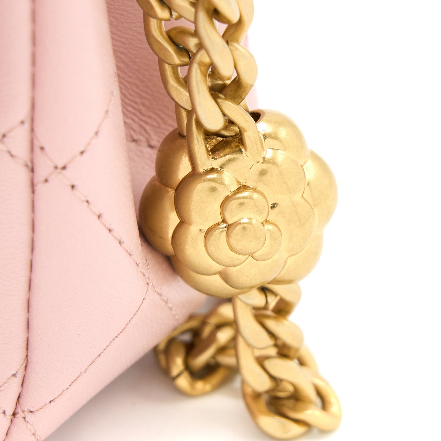 Chanel 23S Camellia Chain Mini Rectangular Flap Bag Lambskin Light Pink  (Microchip)