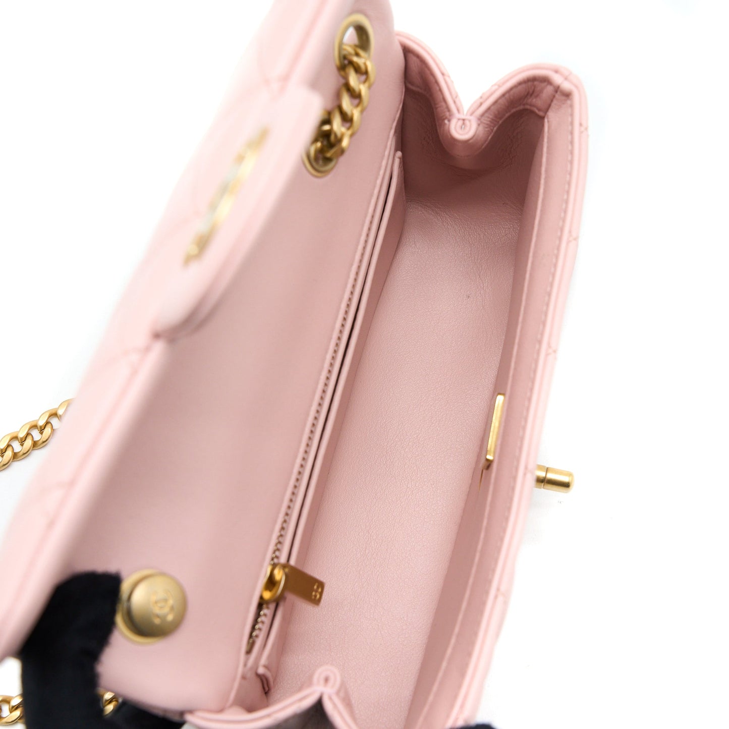 Chanel 23S Camellia Chain Mini Rectangular Flap Bag Lambskin Light Pink  (Microchip)
