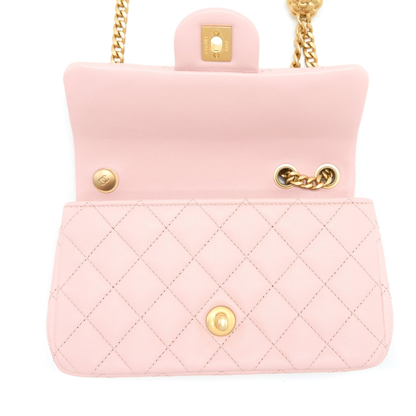 Chanel 23S Camellia Chain Mini Rectangular Flap Bag Lambskin Light Pink  (Microchip)
