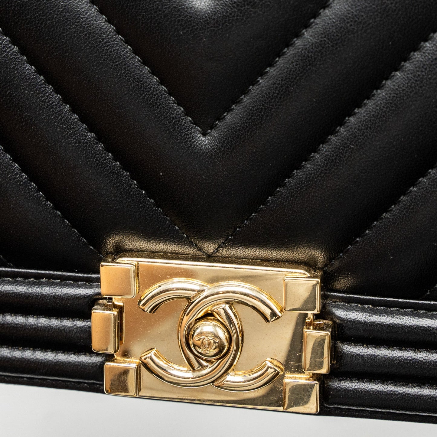 Chanel Small Chevron Boy Bag Lambskin Black