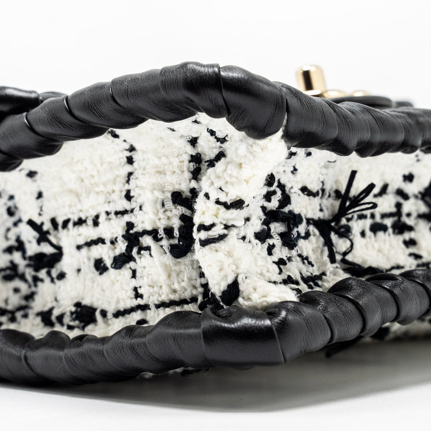 CHANEL Seasonal Mini Square Flap Bag Tweed White/Black L (Microchip)