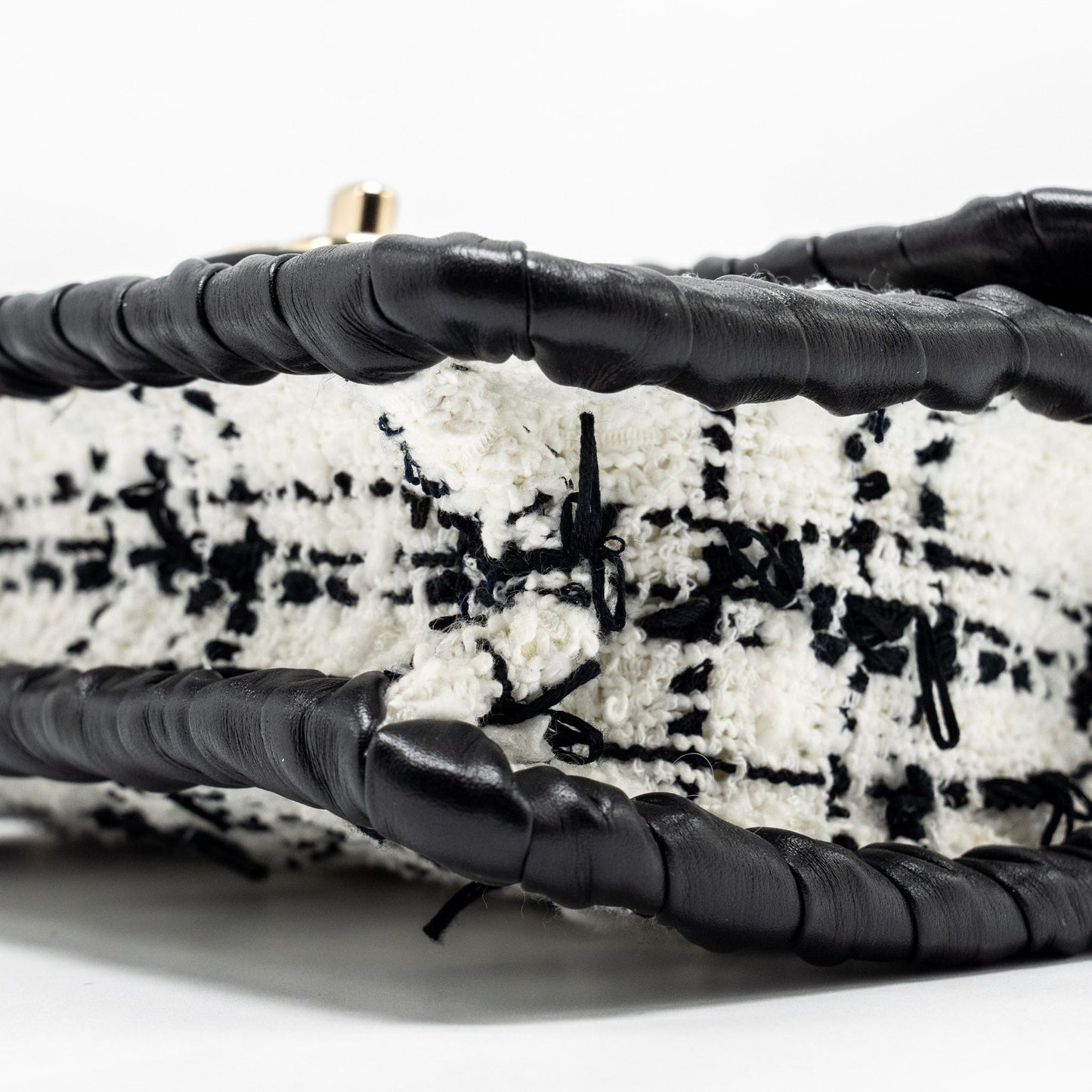 CHANEL Seasonal Mini Square Flap Bag Tweed White/Black L (Microchip)