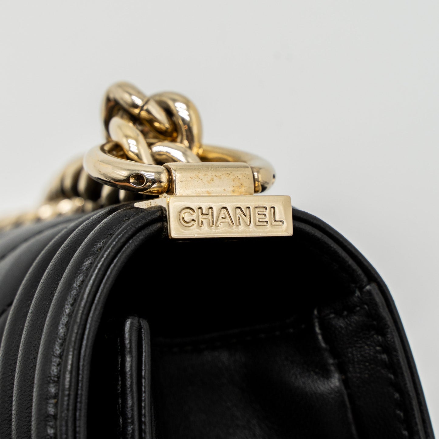 Chanel Small Chevron Boy Bag Lambskin Black