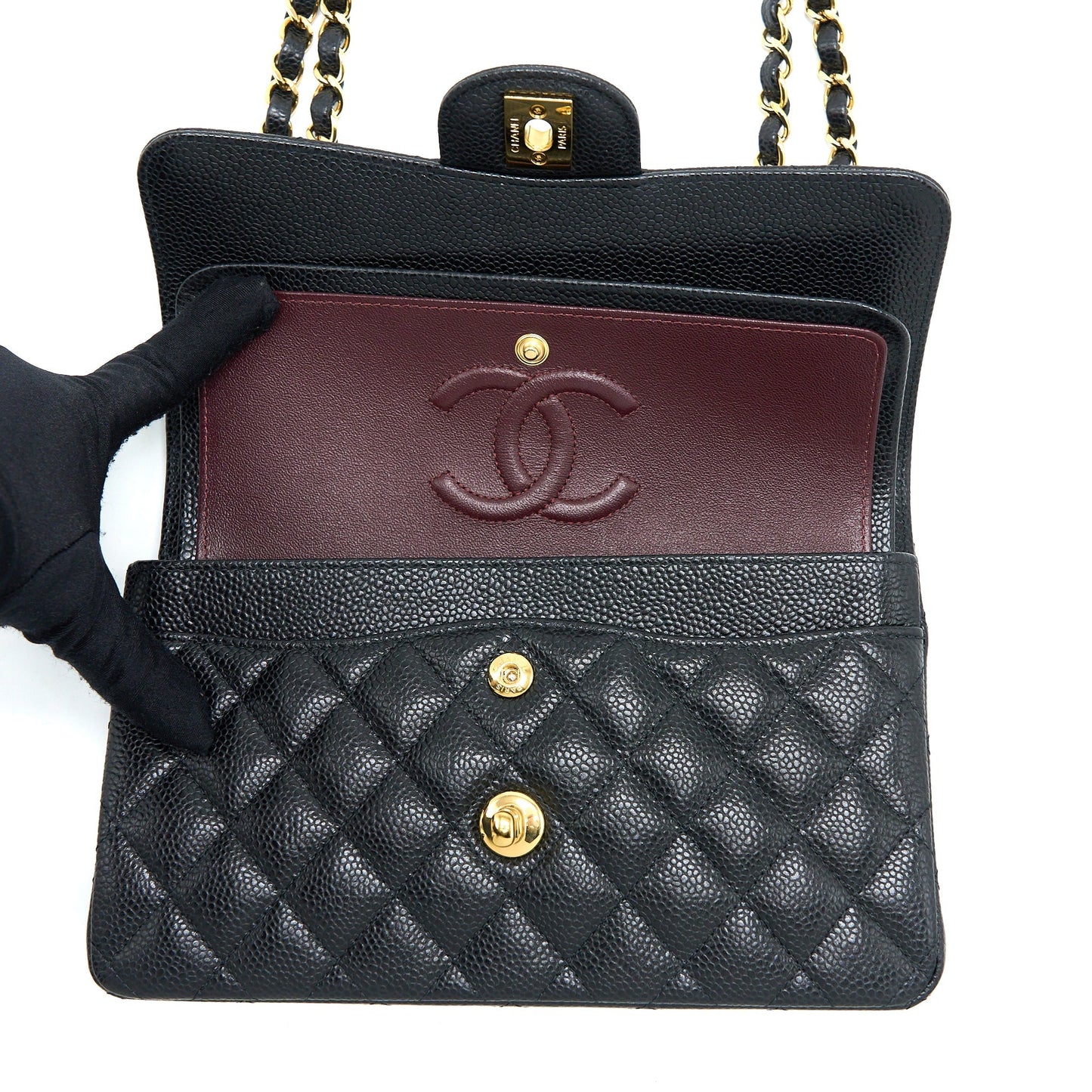 Chanel Small Classic Flap Bag Caviar Black  (Microchip)
