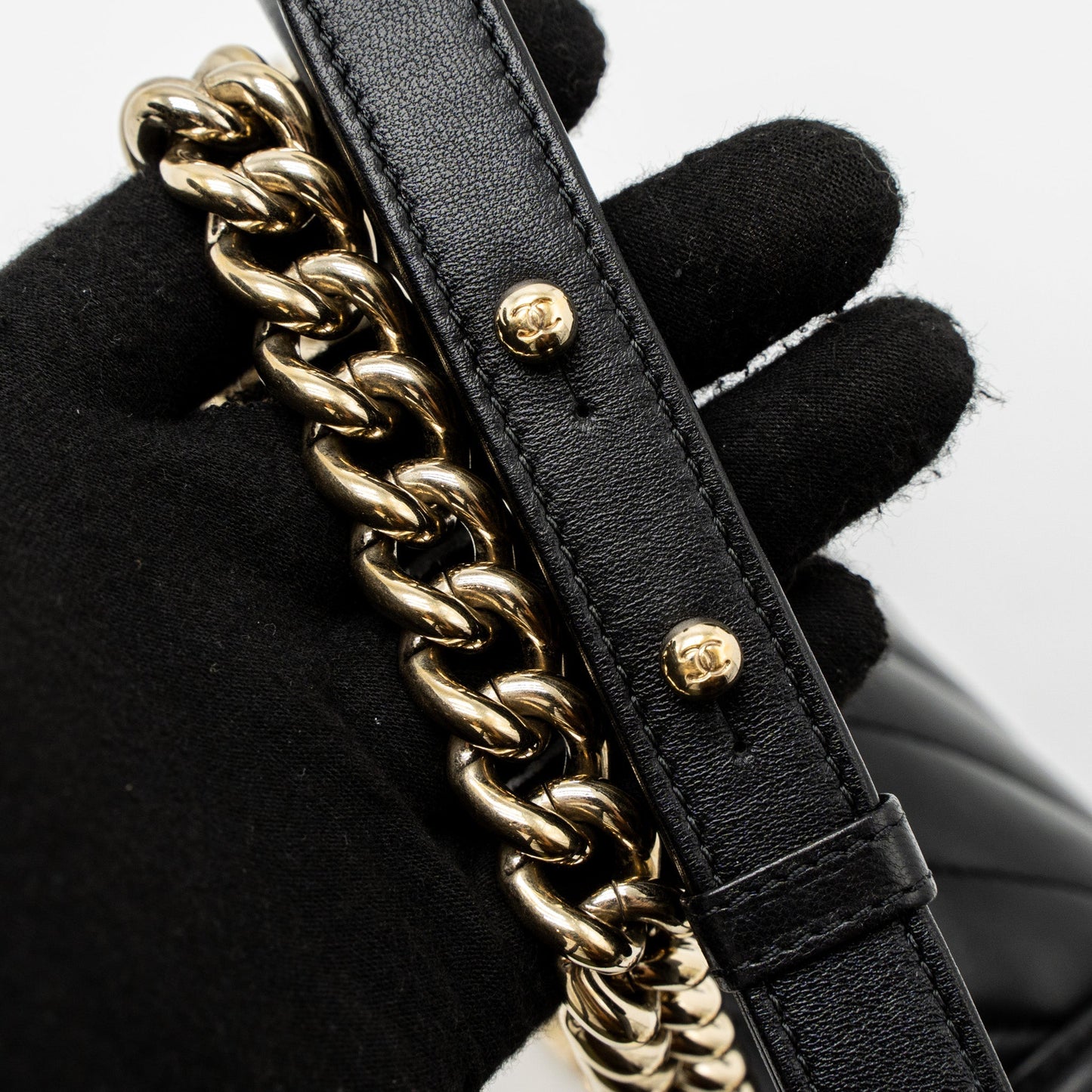Chanel Small Chevron Boy Bag Lambskin Black