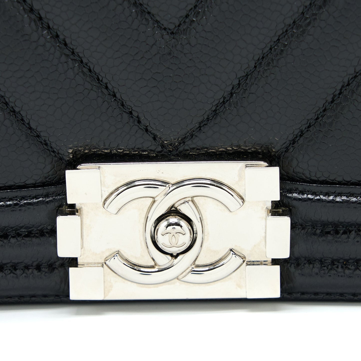 Chanel Small Chevron Boy Bag Shiny Grained Calfskin Black