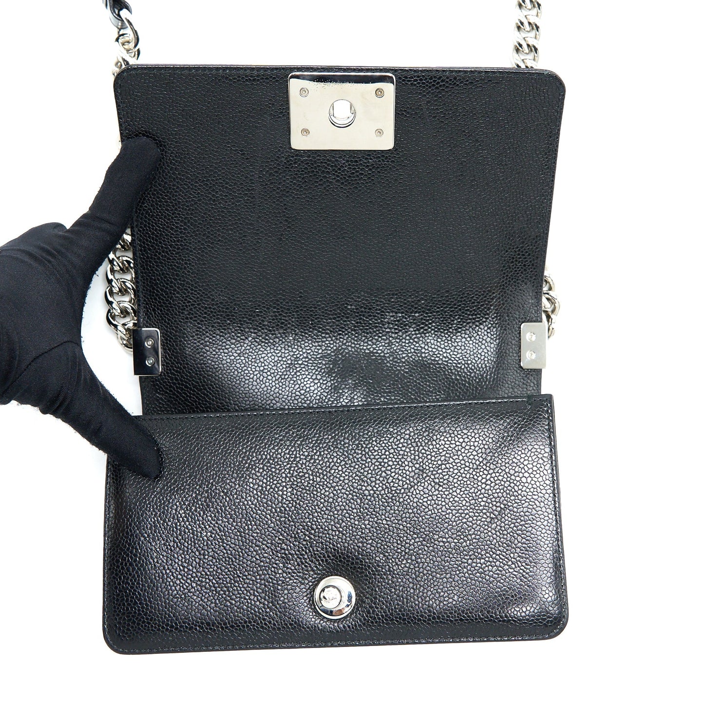 Chanel Small Chevron Boy Bag Shiny Grained Calfskin Black