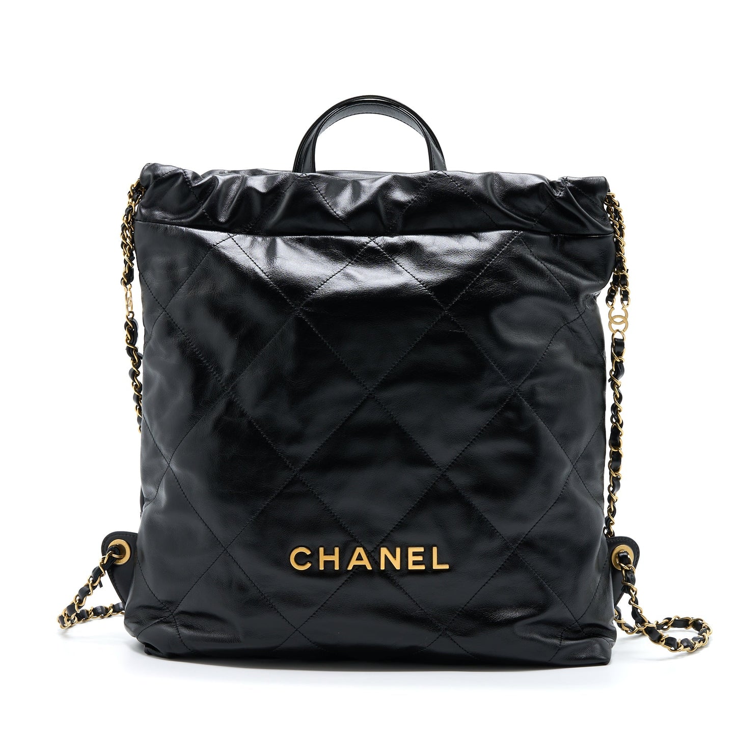 Chanel 22 Backpack Shiny Calfskin Black Brushed  (Microchip)