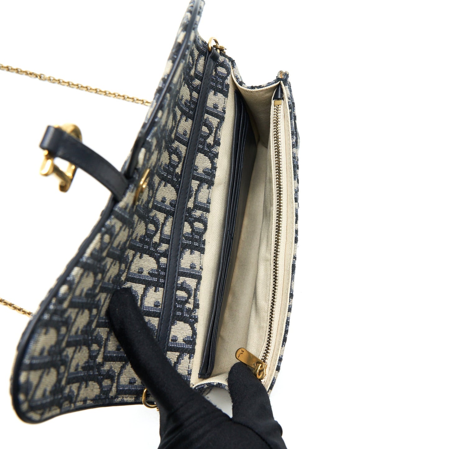 Dior Saddle Pouch With Chain Blue Dior Oblique Jacquard