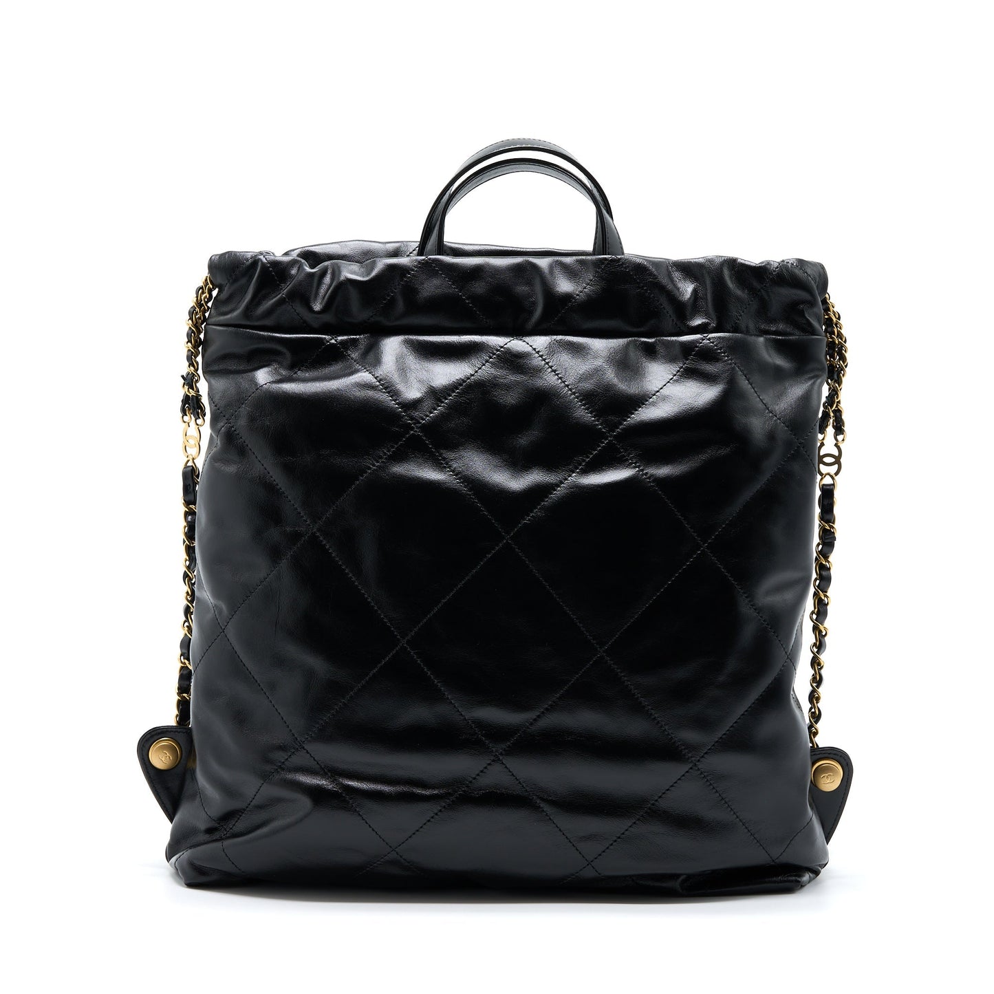 Chanel 22 Backpack Shiny Calfskin Black Brushed  (Microchip)