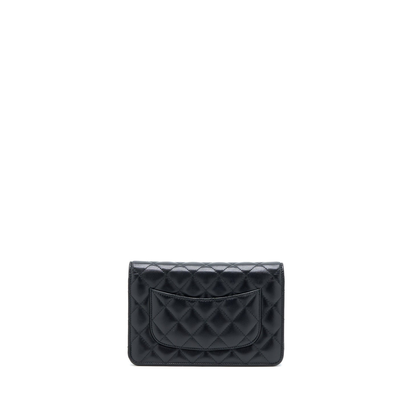 Chanel Quilted Wallet on Chain with Camellia Chain Lambskin Black L