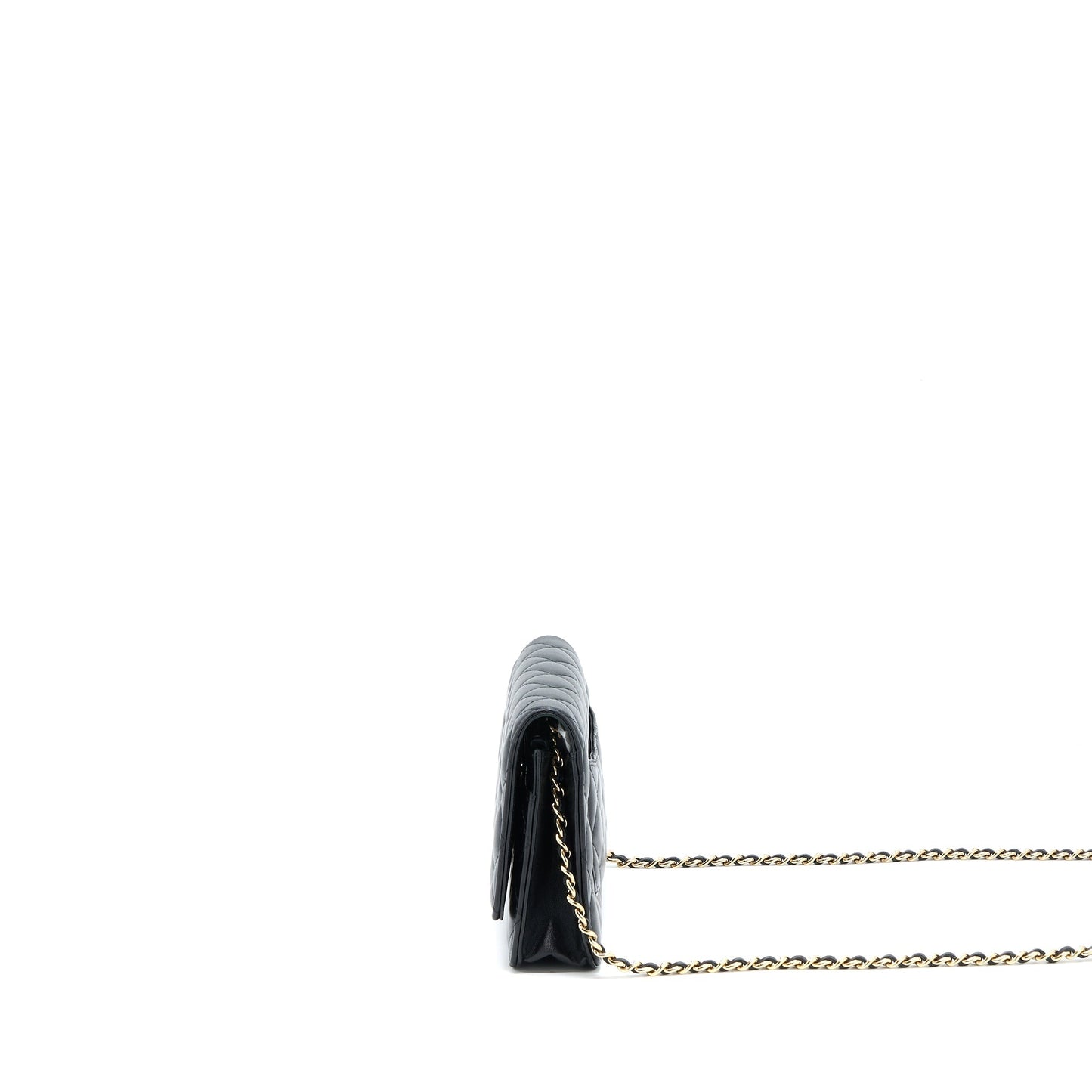 Chanel Quilted Wallet on Chain with Camellia Chain Lambskin Black L