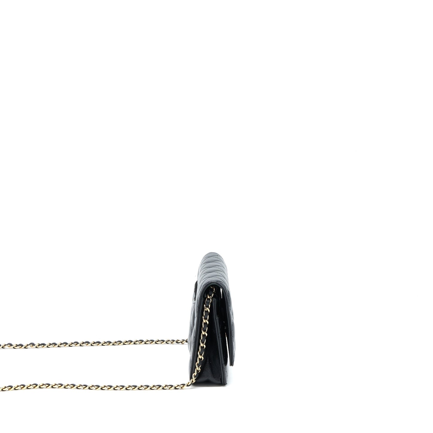 Chanel Quilted Wallet on Chain with Camellia Chain Lambskin Black L