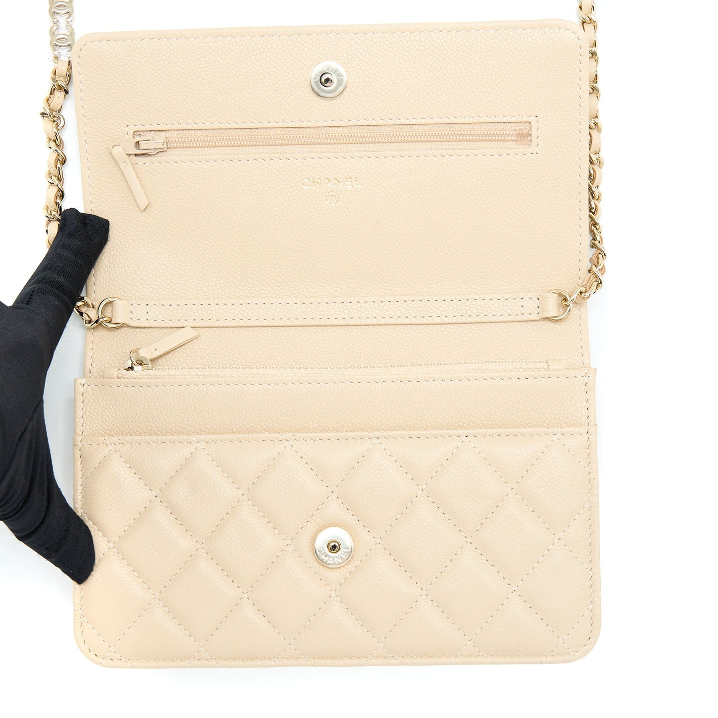 Chanel Wallet On Chain With Detailed Chain Caviar Beige L (Microchip)