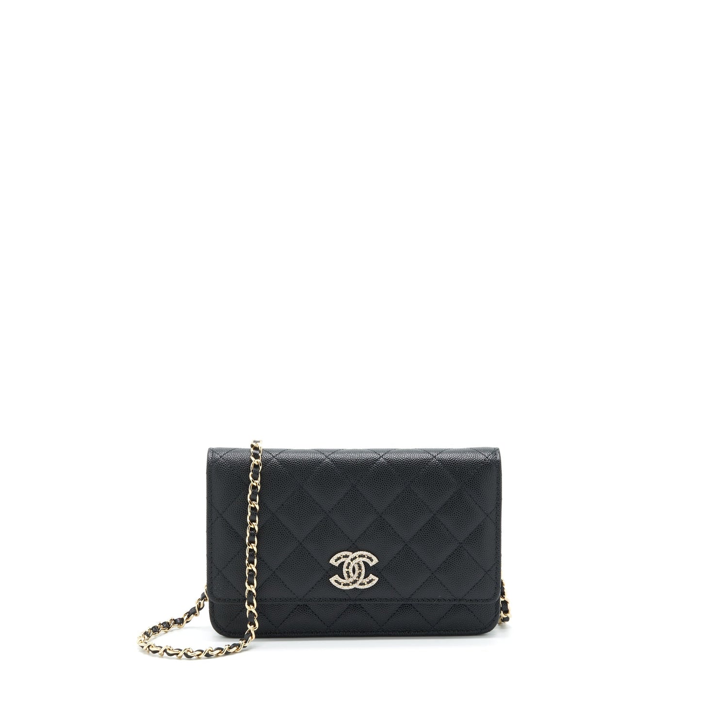 Chanel 22S Detailed Logo Wallet On Chain Caviar Black L
