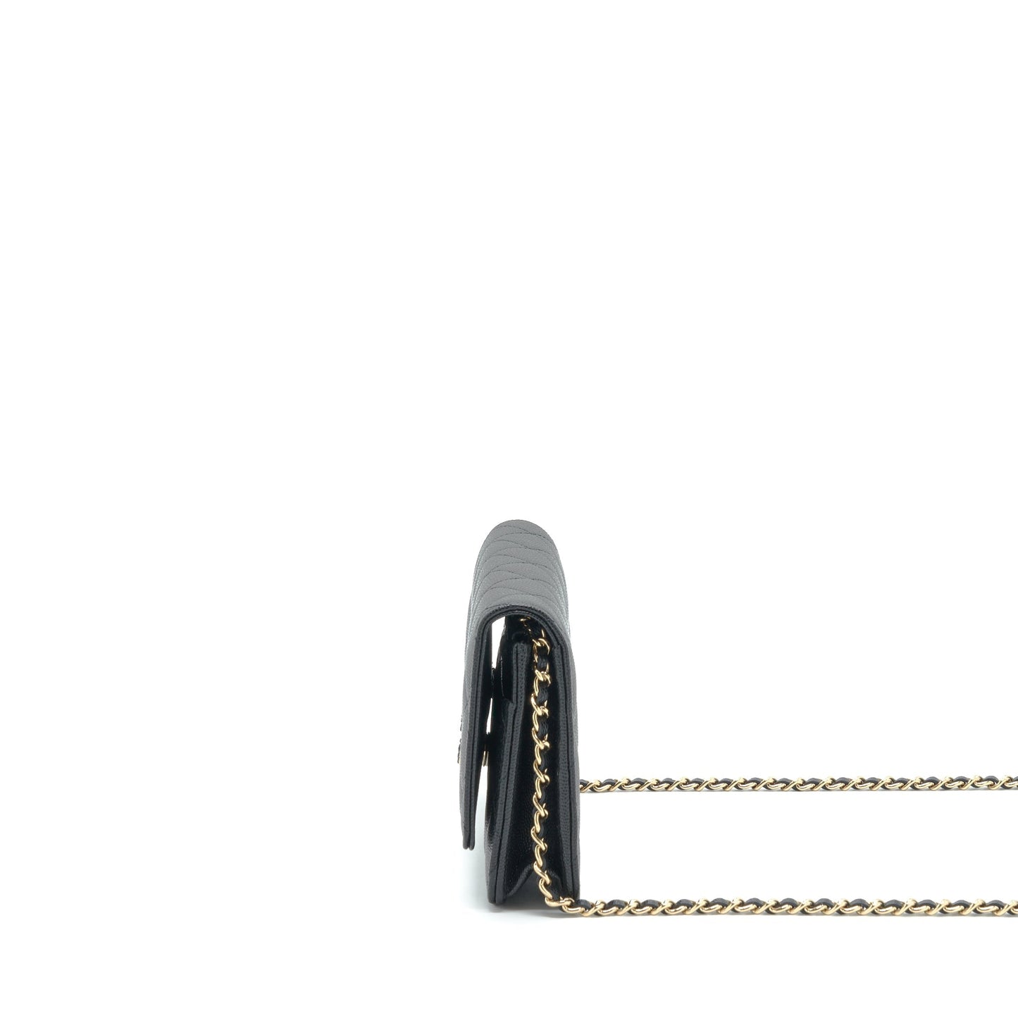Chanel 22S Detailed Logo Wallet On Chain Caviar Black L