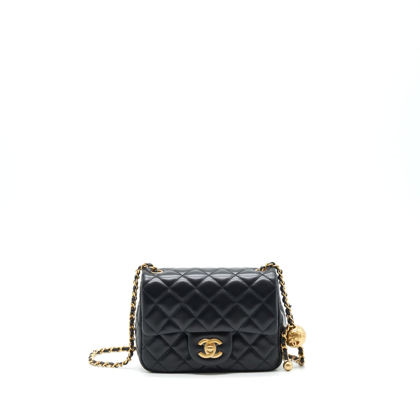 Chanel 22C Pearl Crush Mini Square Flap Bag Lambskin Black