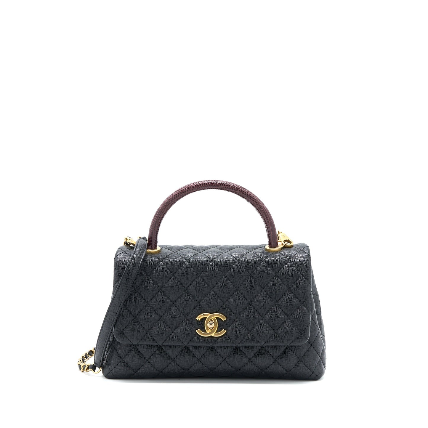 Chanel Medium Coco Handle Caviar with Lizard Handle Black Brushed