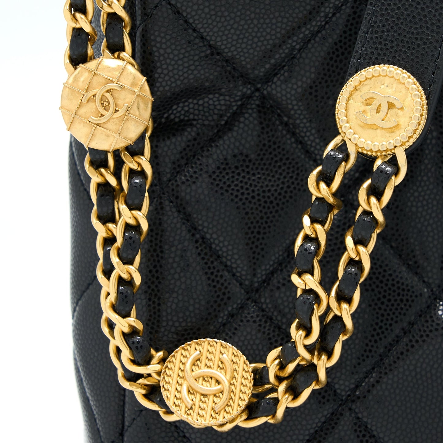 Chanel 22A Twist Your Buttons Hobo Shoulder Bag Caviar Black  (Microchip)