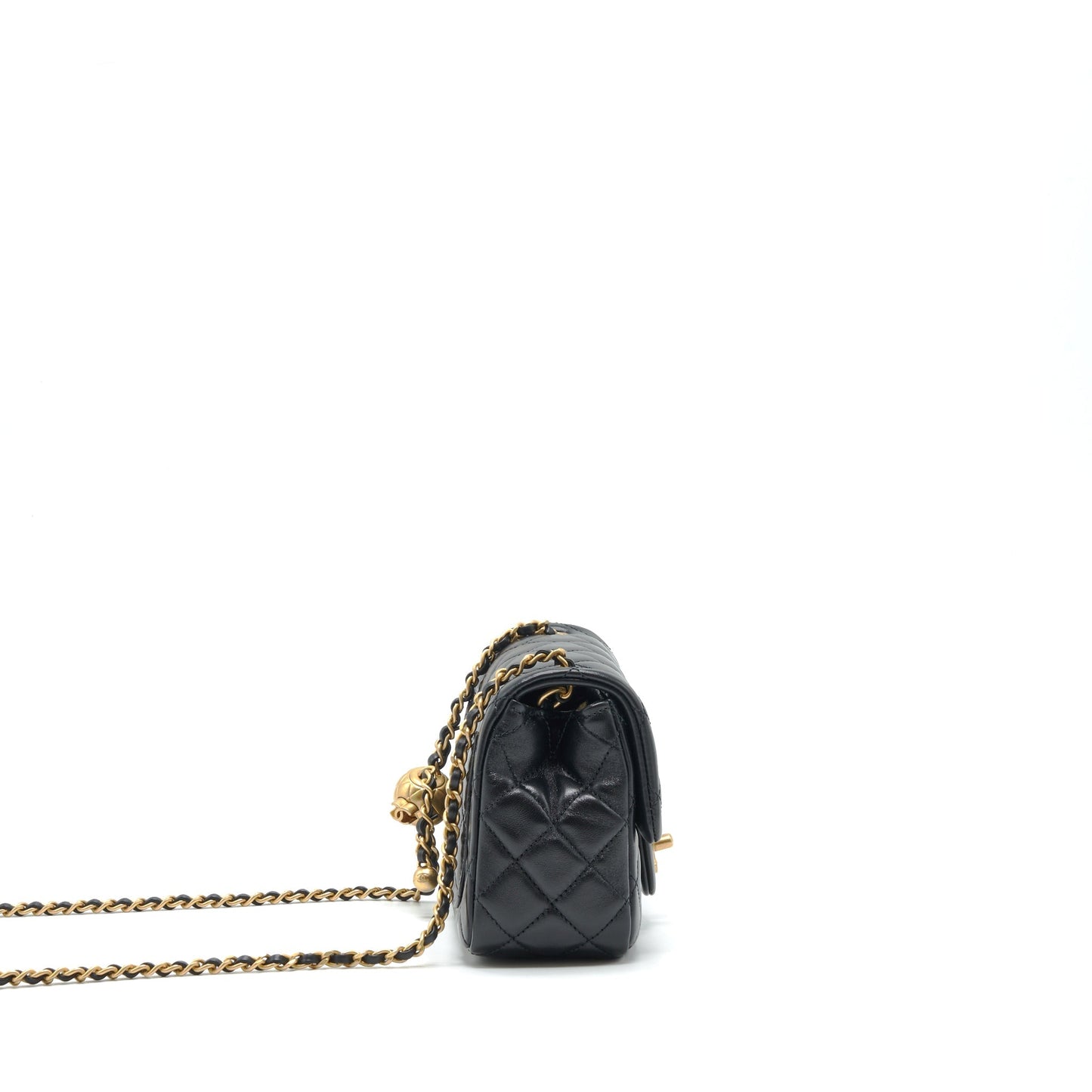 Chanel 22C Pearl Crush Mini Square Flap Bag Lambskin Black