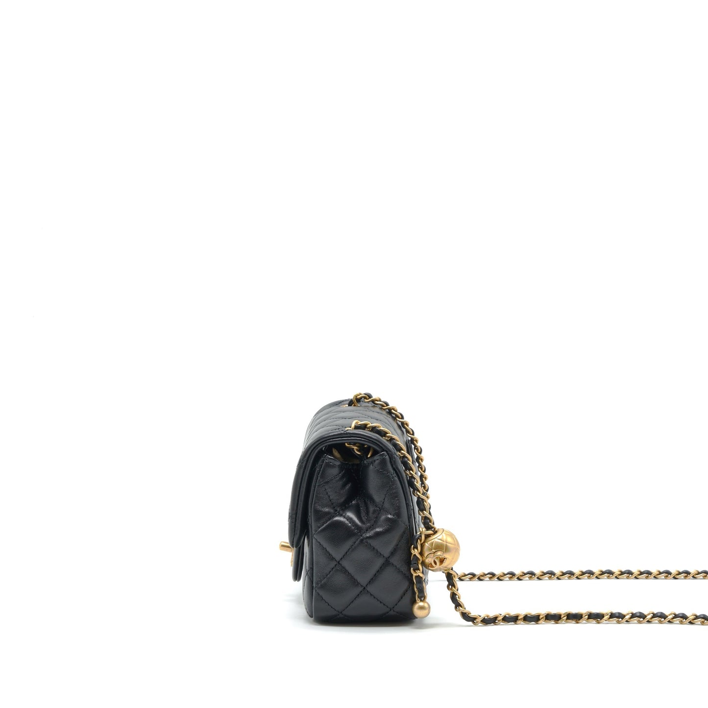Chanel 22C Pearl Crush Mini Square Flap Bag Lambskin Black