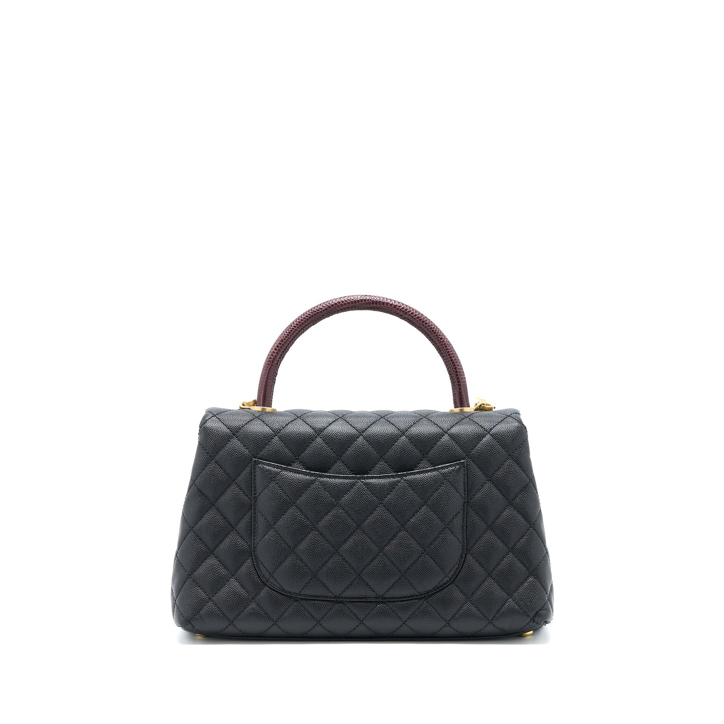 Chanel Medium Coco Handle Caviar with Lizard Handle Black Brushed