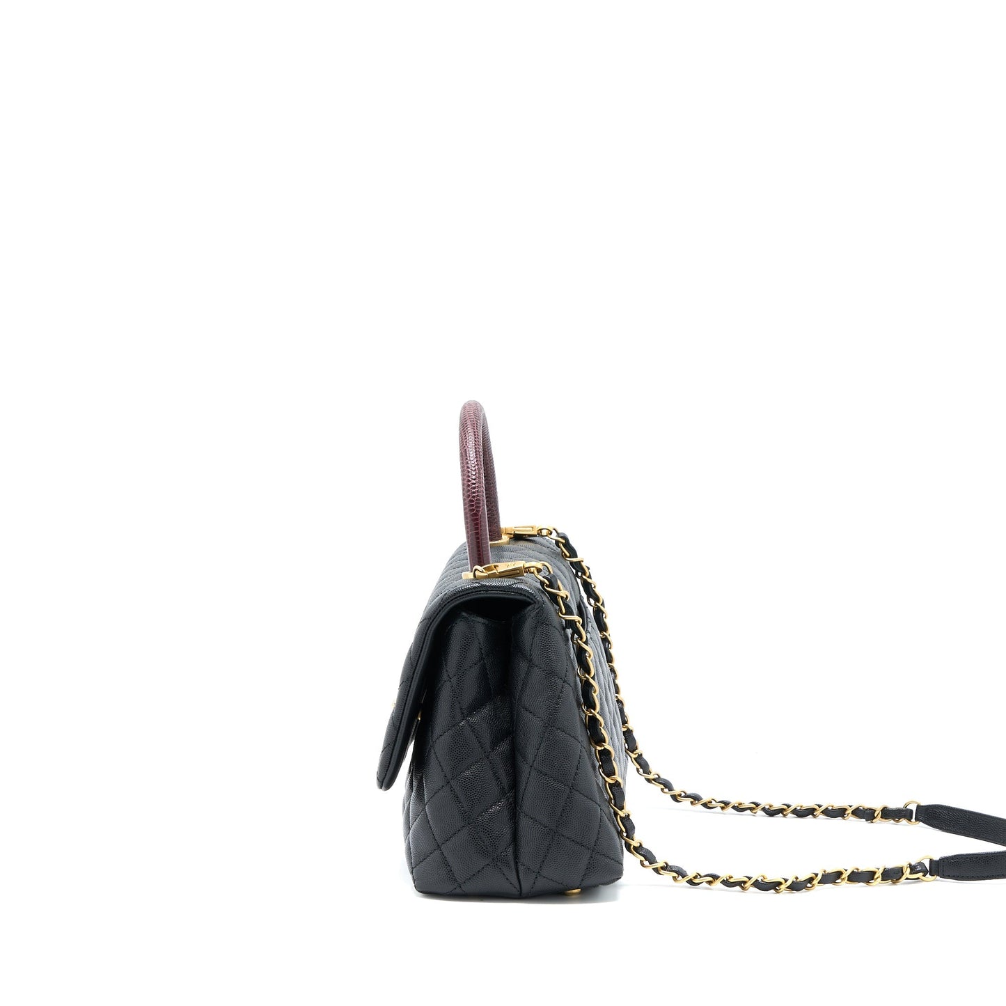 Chanel Medium Coco Handle Caviar with Lizard Handle Black Brushed
