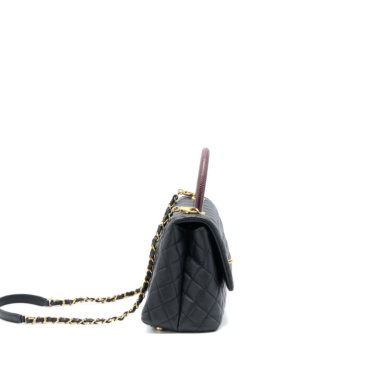 Chanel Medium Coco Handle Caviar with Lizard Handle Black Brushed