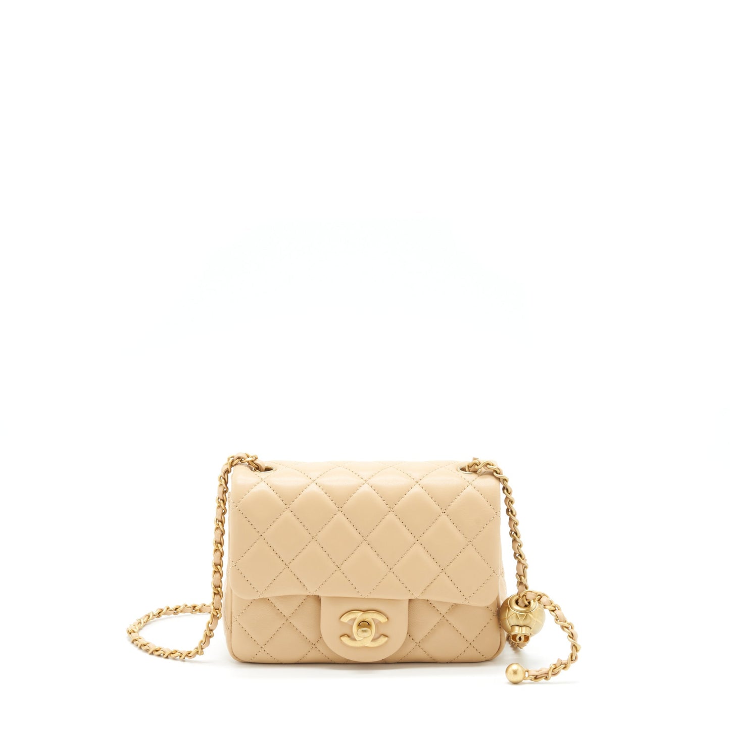 Chanel 22C Pearl Crush Mini Square Flap Bag Lambskin Beige