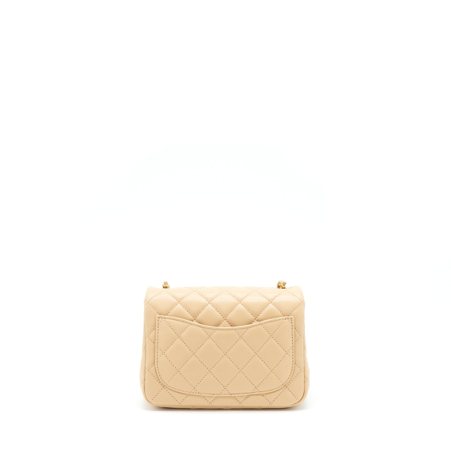 Chanel 22C Pearl Crush Mini Square Flap Bag Lambskin Beige