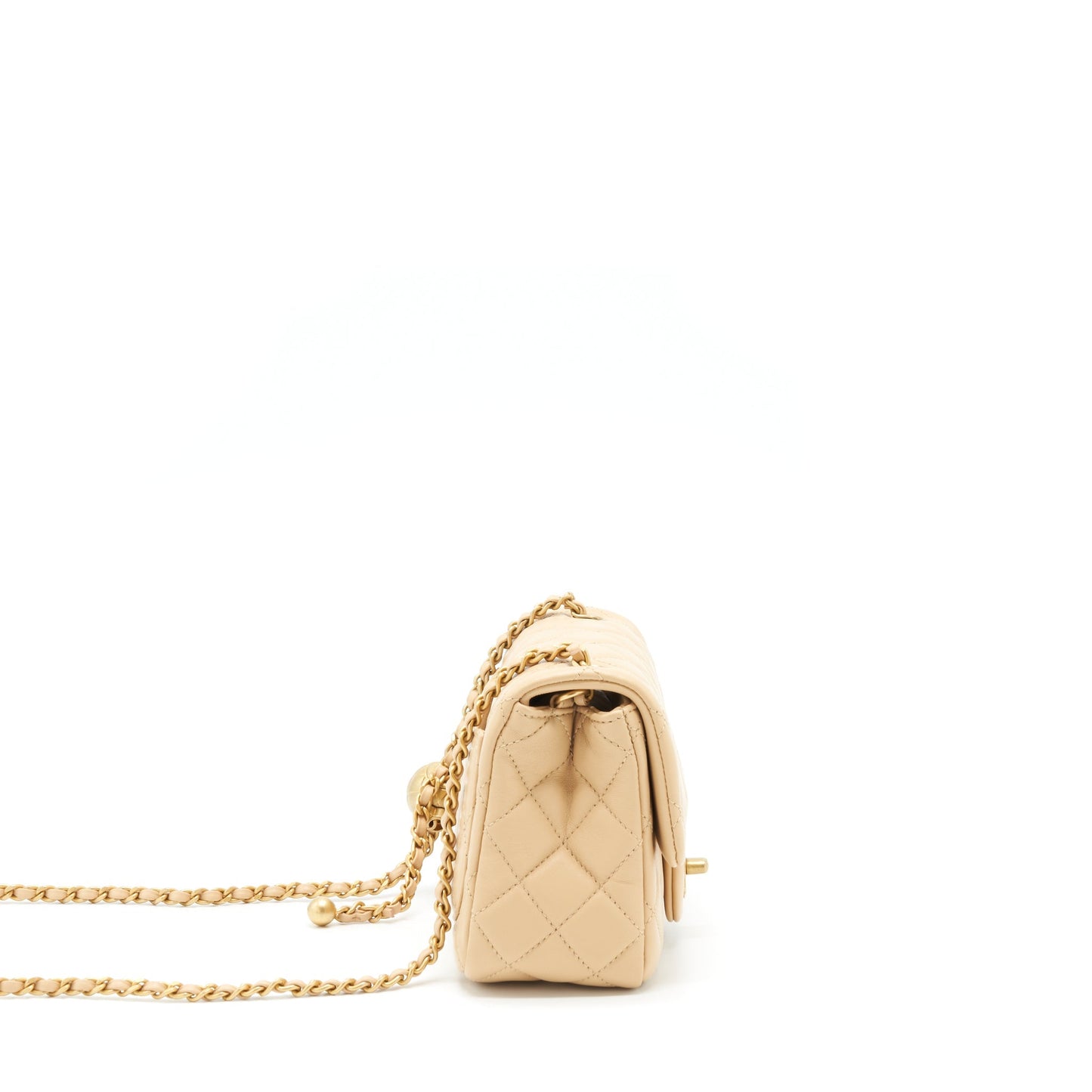 Chanel 22C Pearl Crush Mini Square Flap Bag Lambskin Beige