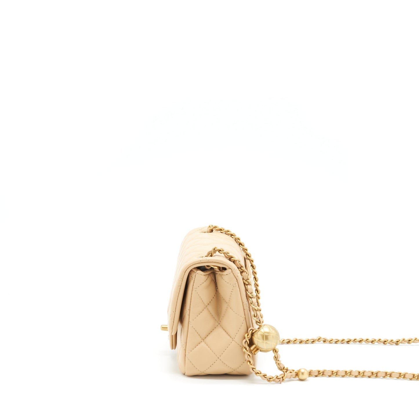 Chanel 22C Pearl Crush Mini Square Flap Bag Lambskin Beige
