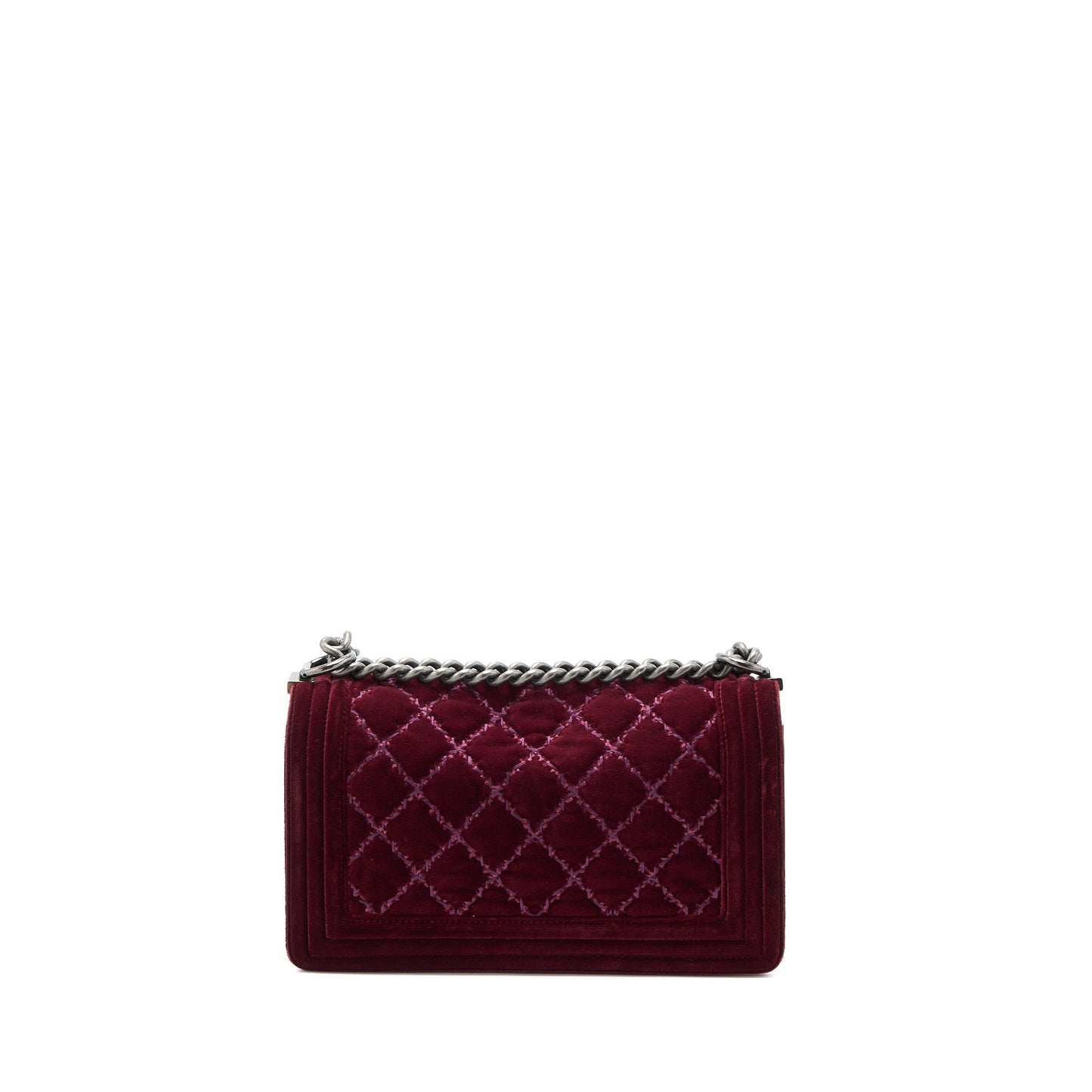 Chanel Medium Boy Bag Velvet Dark Red Ruthenium