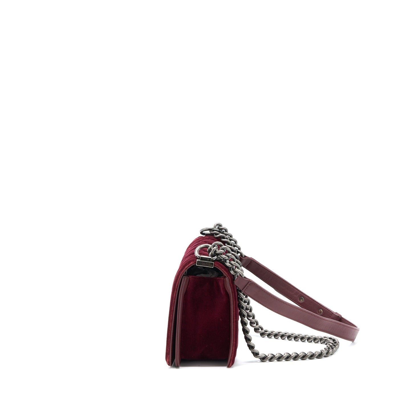 Chanel Medium Boy Bag Velvet Dark Red Ruthenium