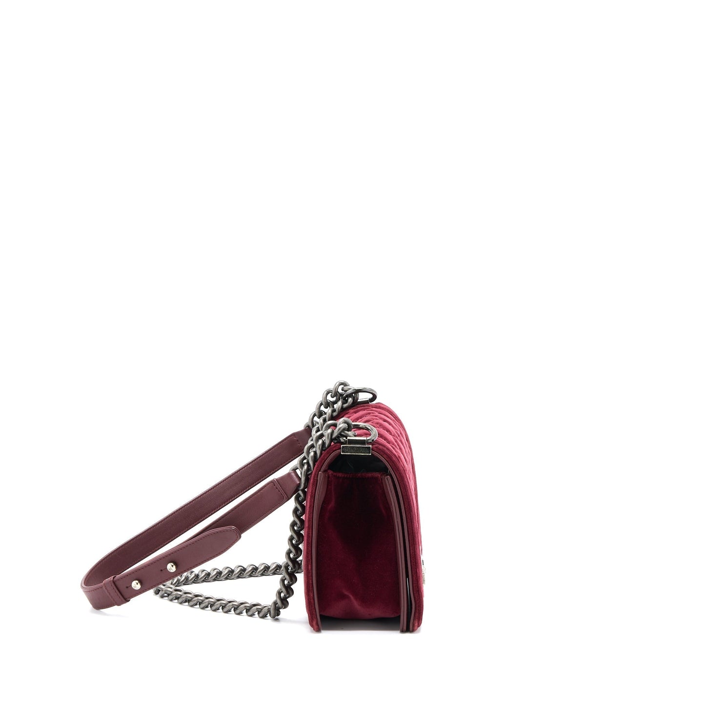 Chanel Medium Boy Bag Velvet Dark Red Ruthenium