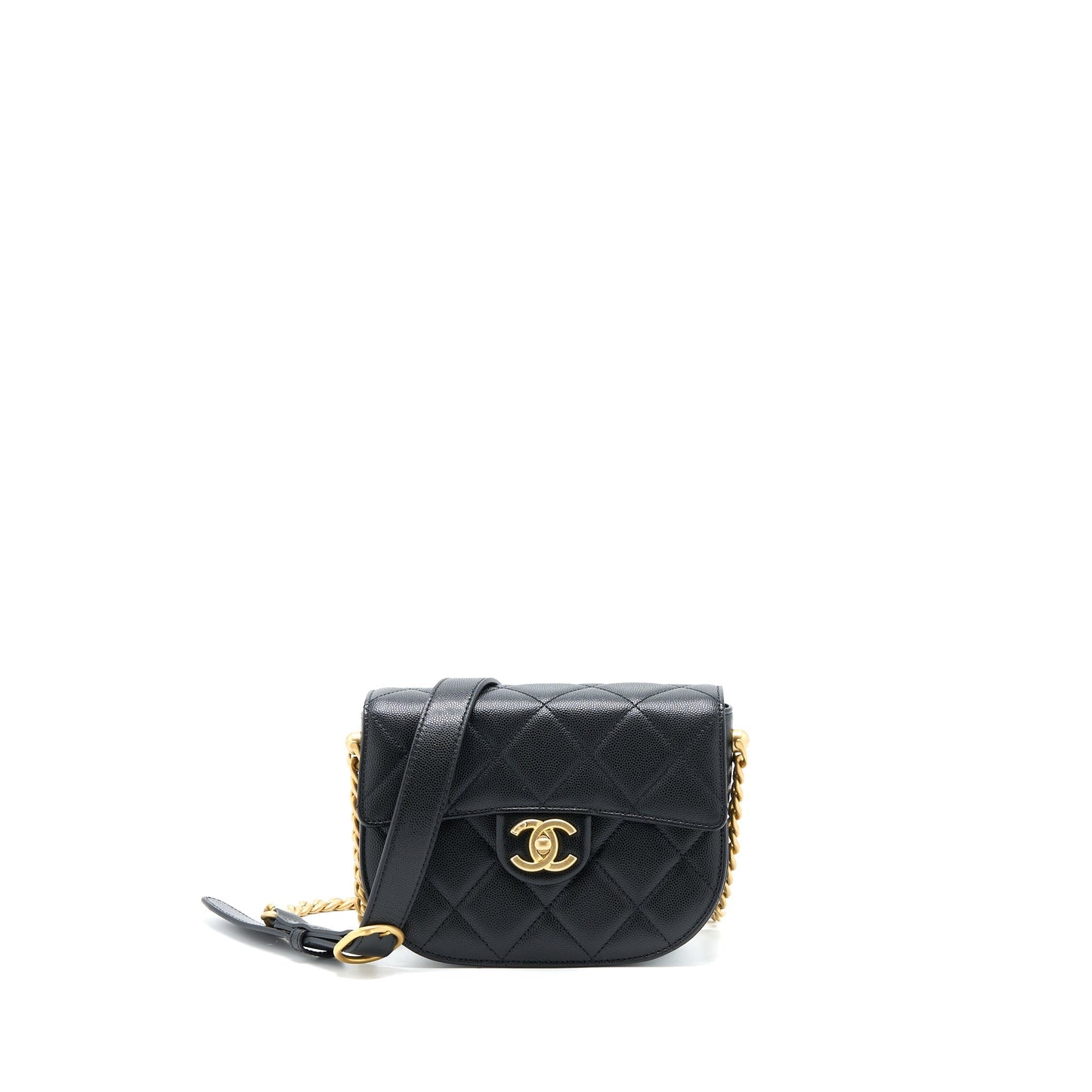 Chanel 22B Round Messenger Bag Grained Calfskin Black Brushed  (Microchip)