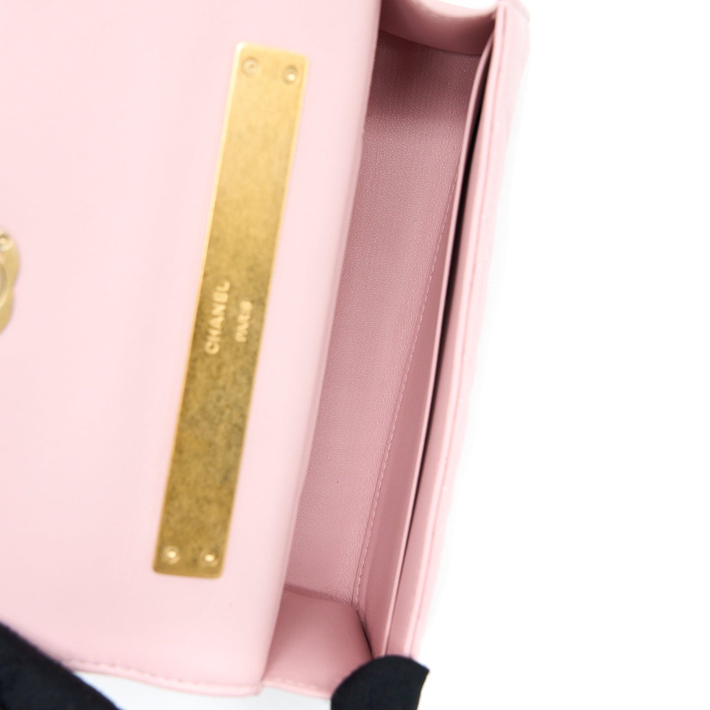 Chanel 22B Flap Bag Enamel/CC Logo Top Handle Lambskin NJ523 Light Pink Brushed