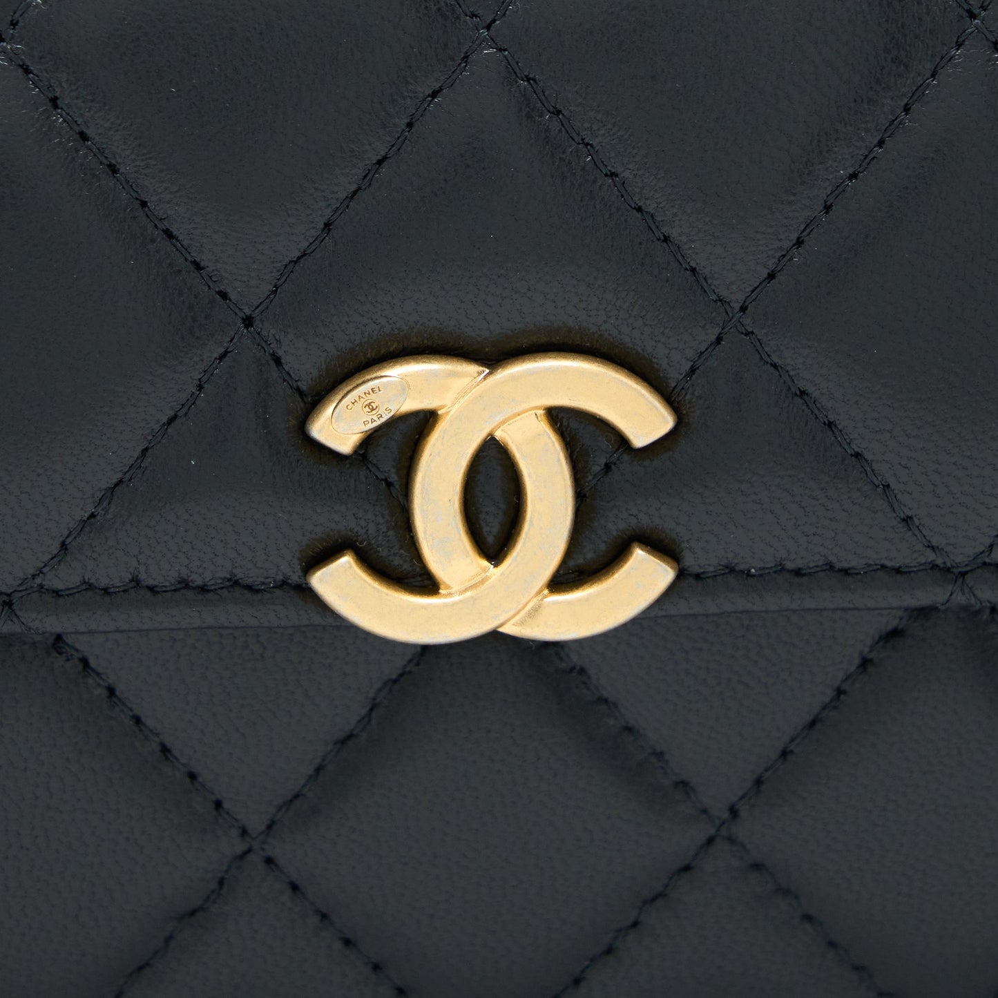 Chanel 22B Flap Bag Enamel/CC Logo Top Handle Lambskin Black Brushed
