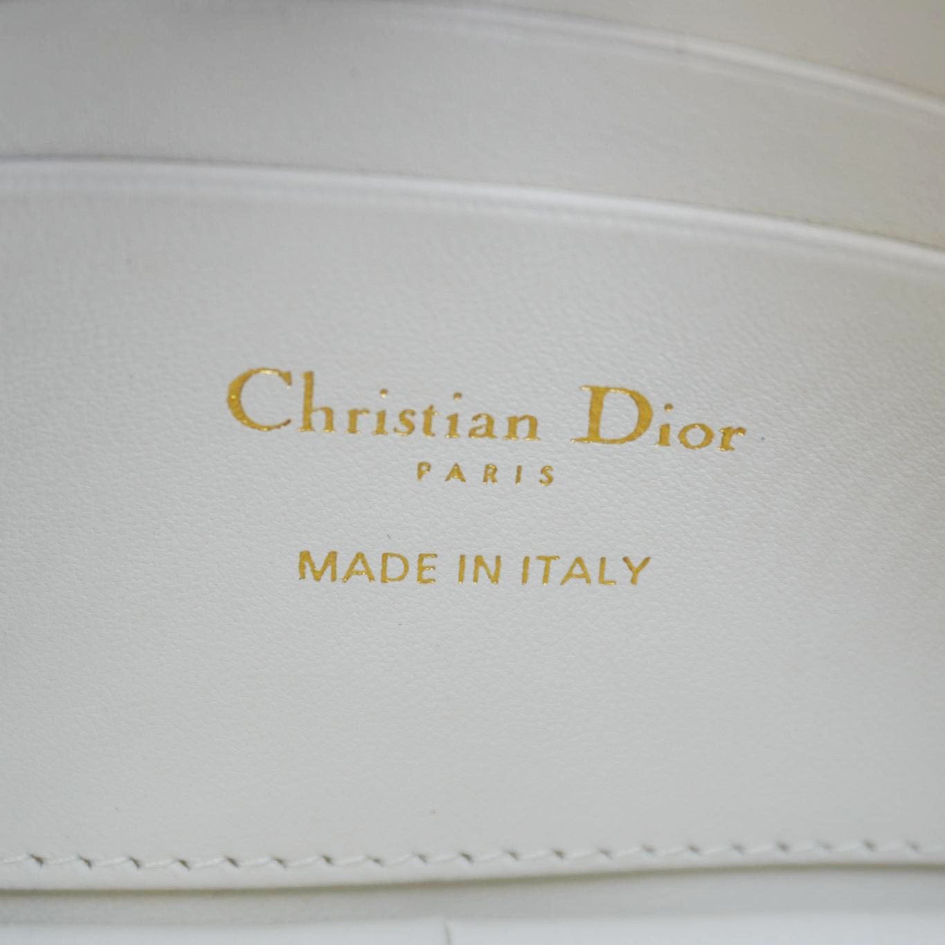 CHRISTIAN DIOR Caro Supple Cannage Calfskin Leather Chain Shoulder Bag Ivory