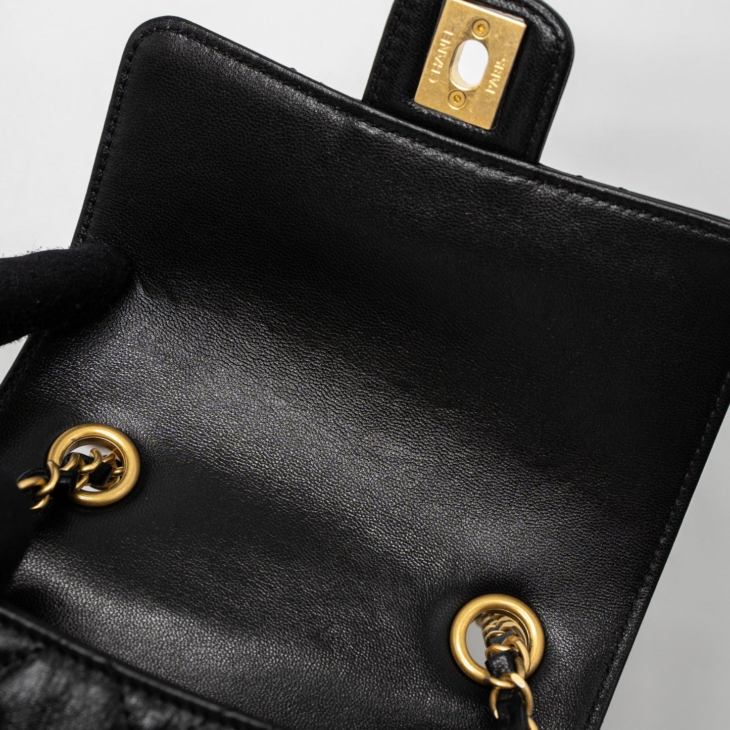Chanel 22K Retro New Classic Square Mini Flap Bag Goatskin Black Brushed  (Microchip)