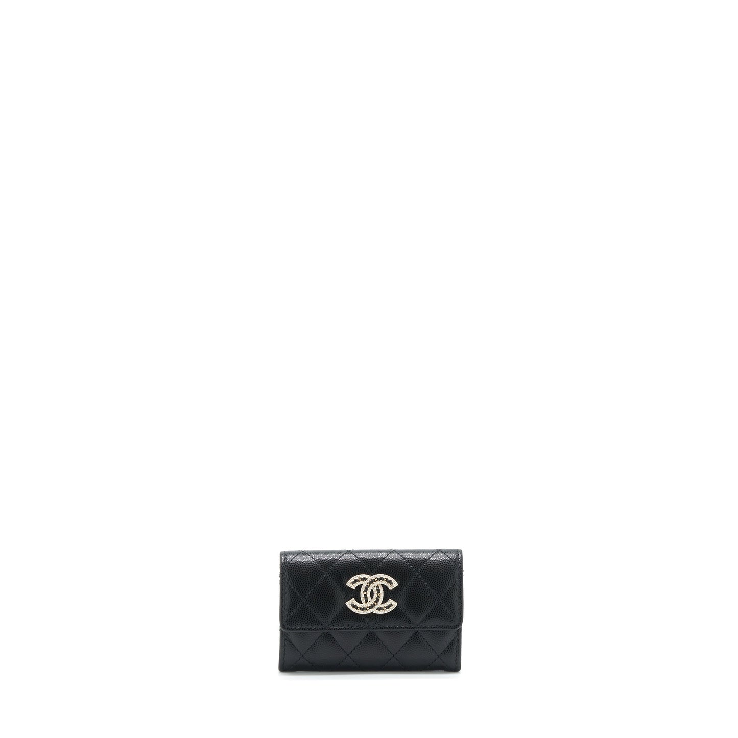 Chanel 22S Detailed Logo Mini Flap Card Holder Caviar Black L