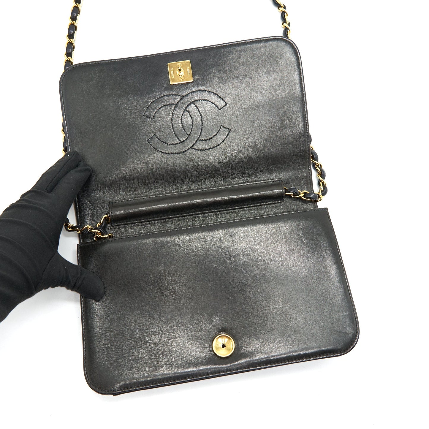 Chanel  Lambskin Flap Bag with Chain Black 24K