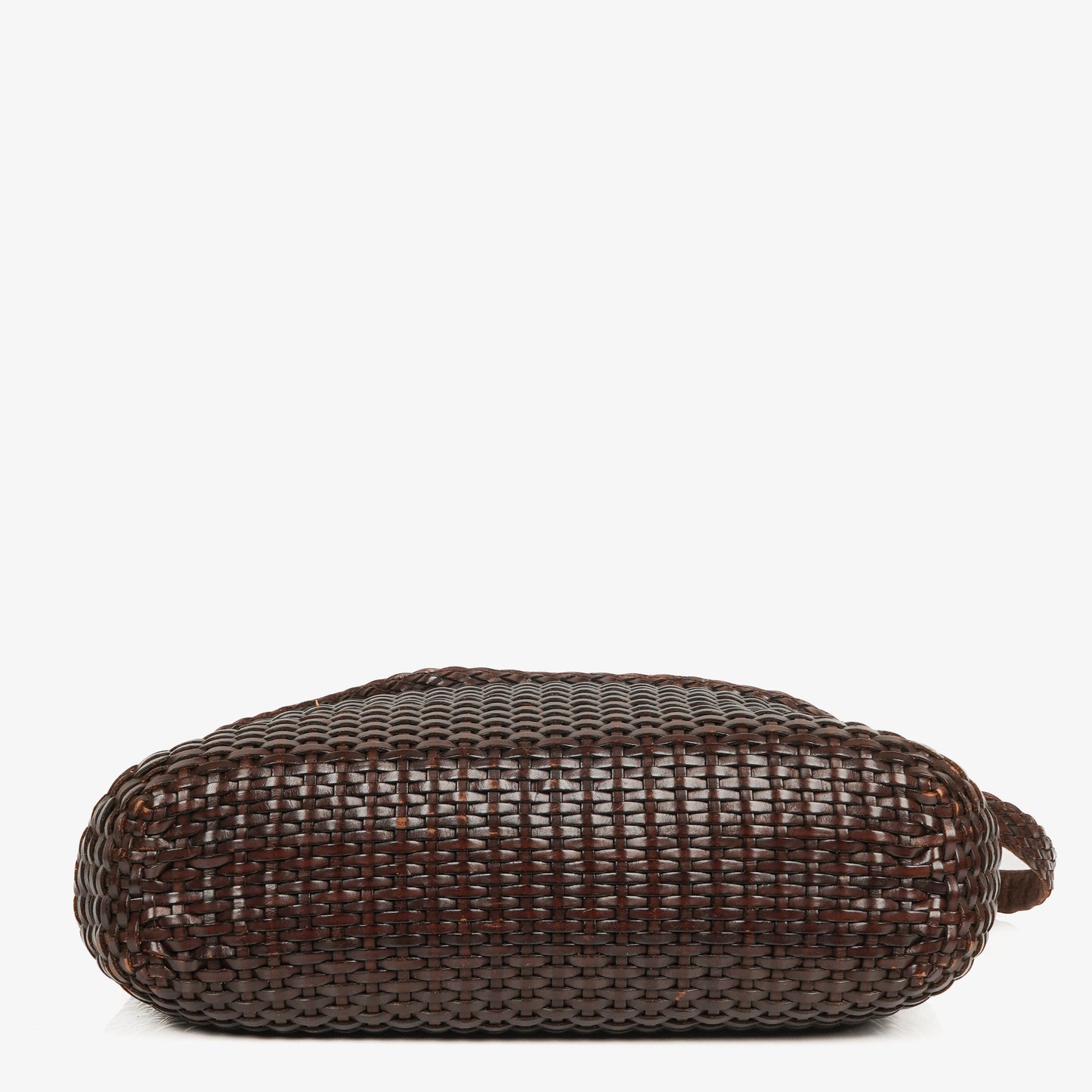 Gucci Brown Woven Leather Bamboo Top Handle Bag