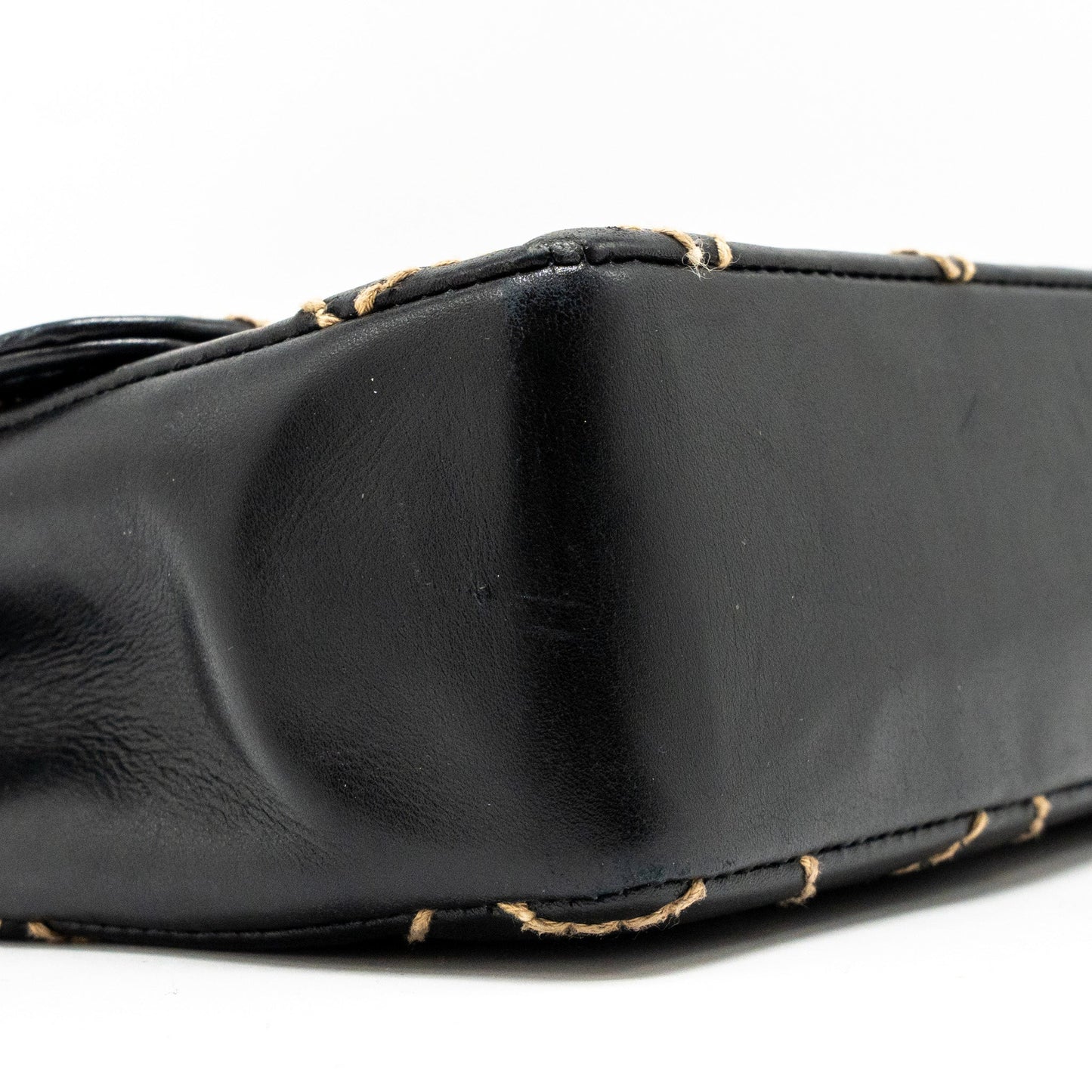 Chanel  quilted flap bag lambskin black with white stitching