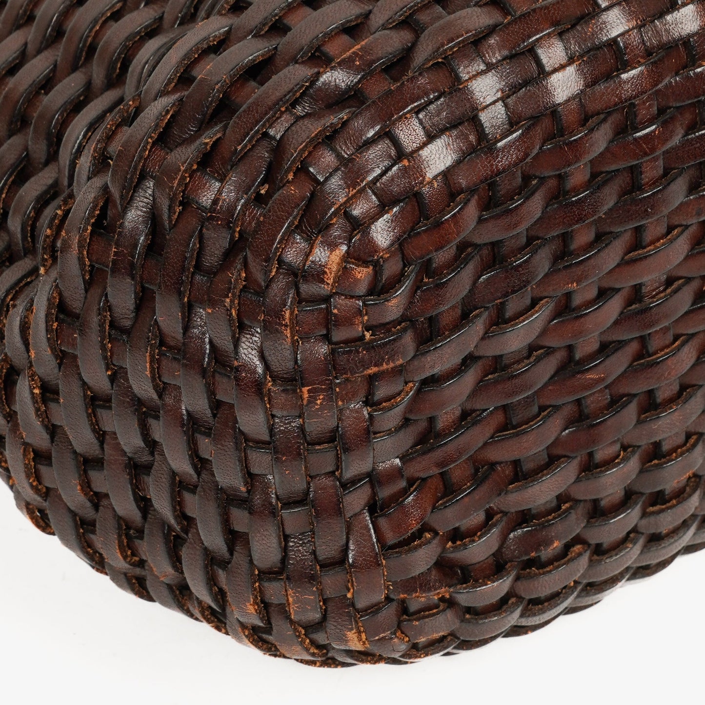 Gucci Brown Woven Leather Bamboo Top Handle Bag