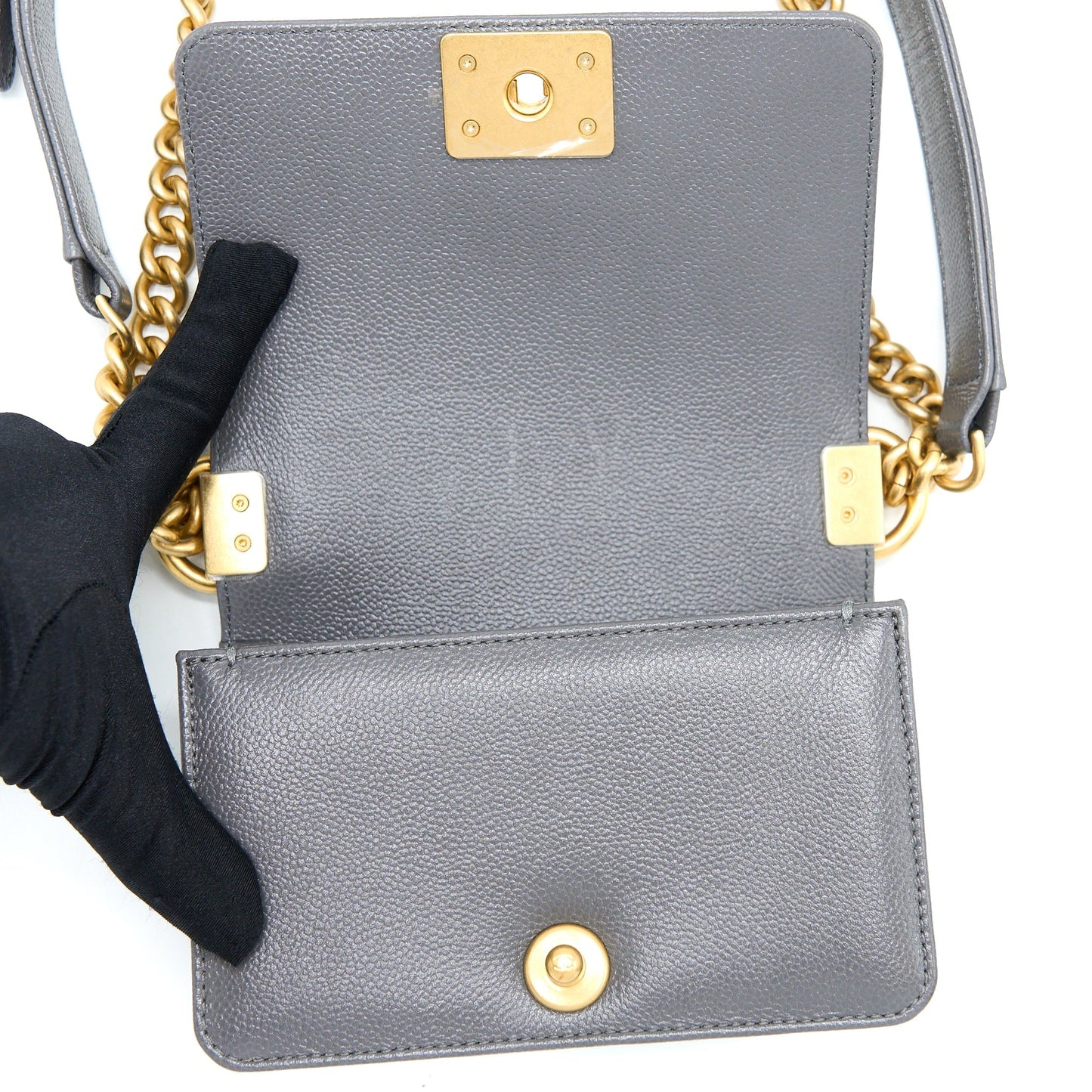 Chanel Mini Boy Bag Caviar Grey Brushed  (Microchip)