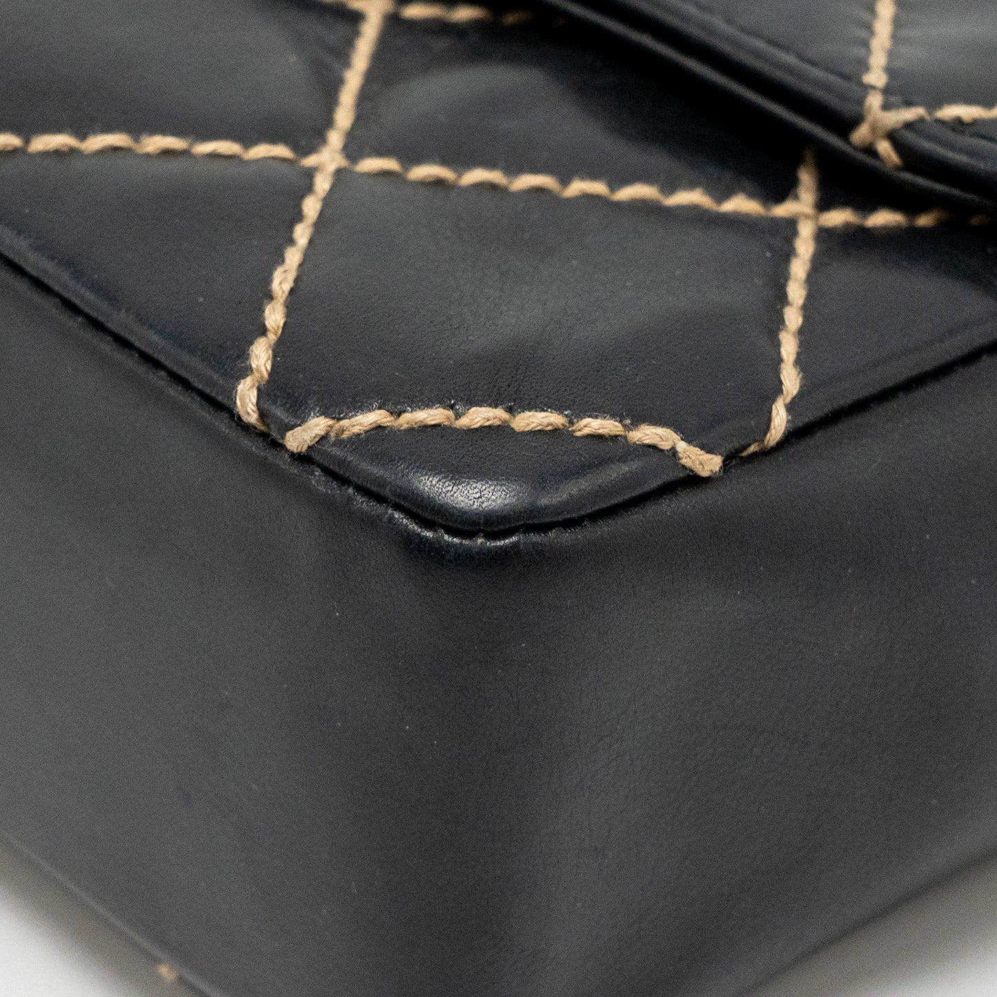 Chanel  quilted flap bag lambskin black with white stitching