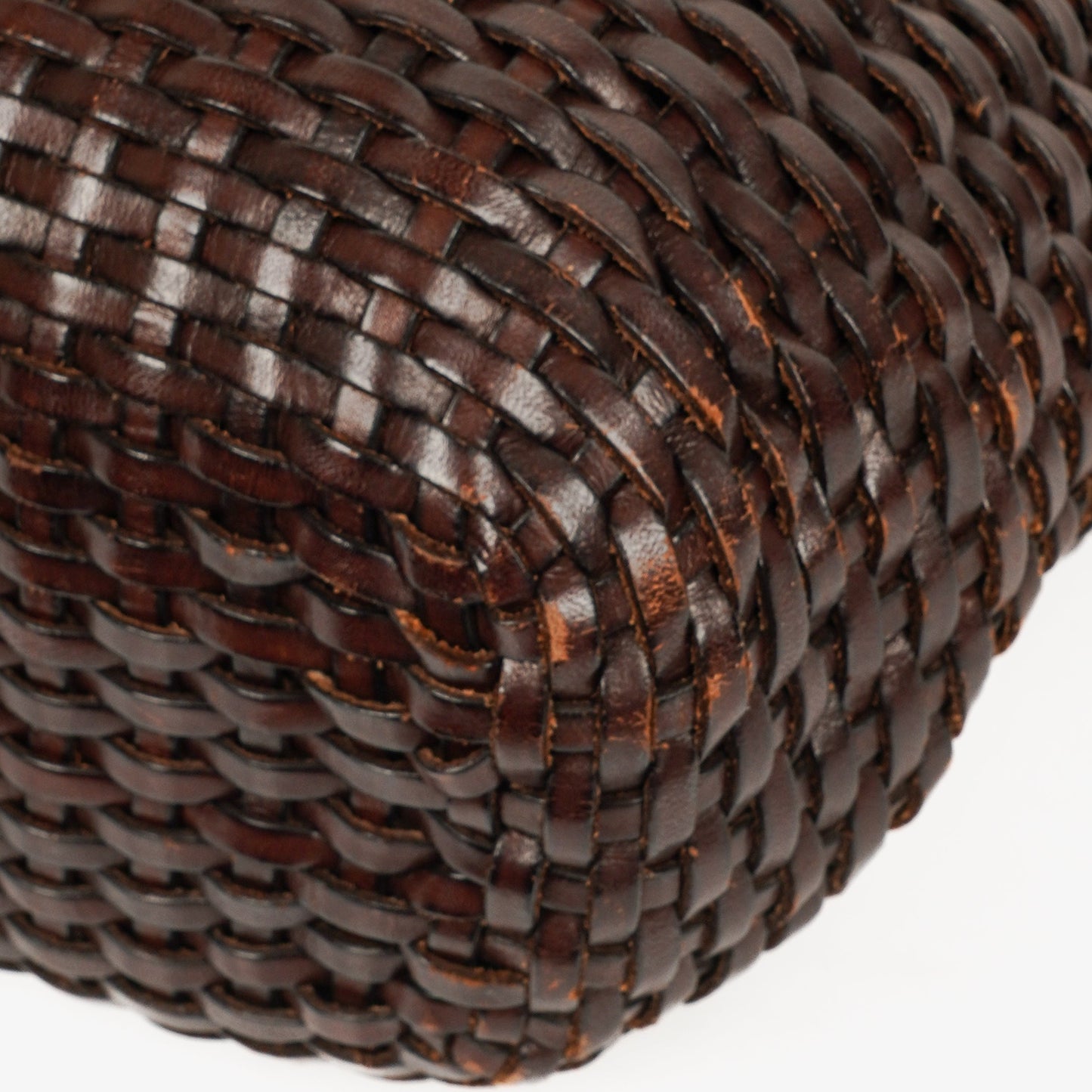 Gucci Brown Woven Leather Bamboo Top Handle Bag