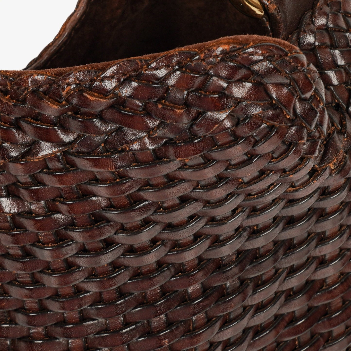 Gucci Brown Woven Leather Bamboo Top Handle Bag